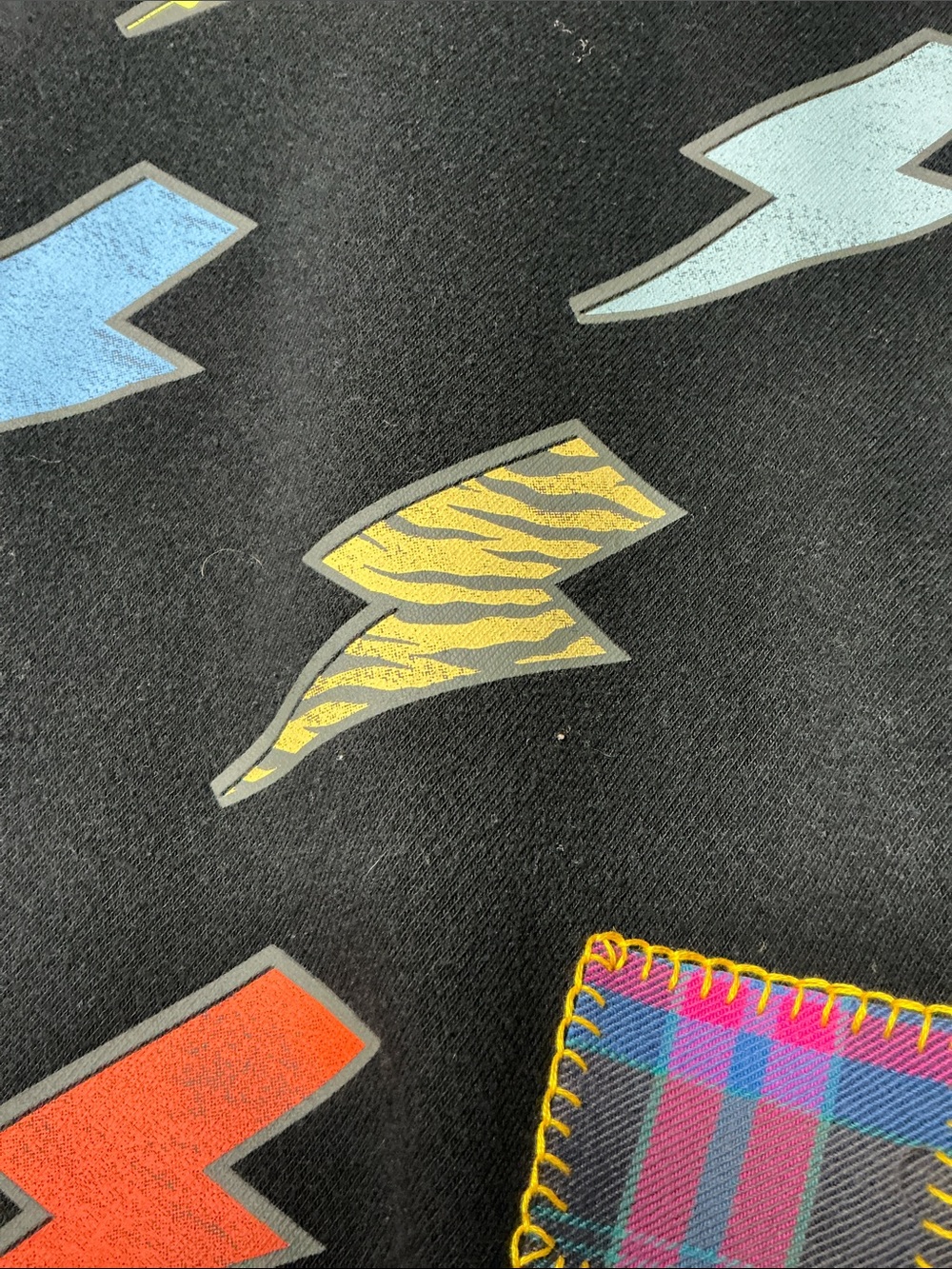 AC/DC Band Upcycled Sweatshirt Lightening Bolts Patches Blanket Stitching Grunge - Picture 10 of 13